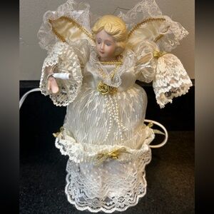 Vintage 1990s Angel Porcelain Head Animated Light Up Whimsical Tree Topper *Box*
